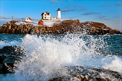 Cape Neddick (Nubble) Lighthouse at High Tide During Holidays
